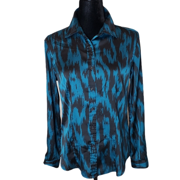 3/30$🔥 Calvin Klein Silky Teal Button Down Blouse - Picture 1 of 9